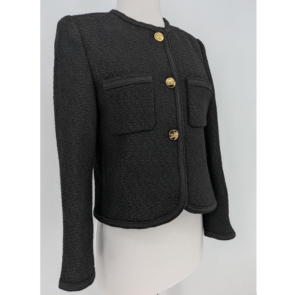 Japanese Market FR 38 US 6 Black Wool Mohair Bouclé Tweed Chasseur Luxury Jacket